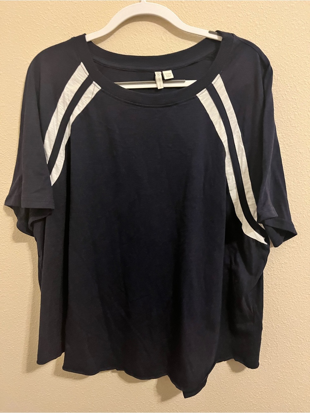 Cato Navy Short Sleeve Tee with White Shoulder Stripes